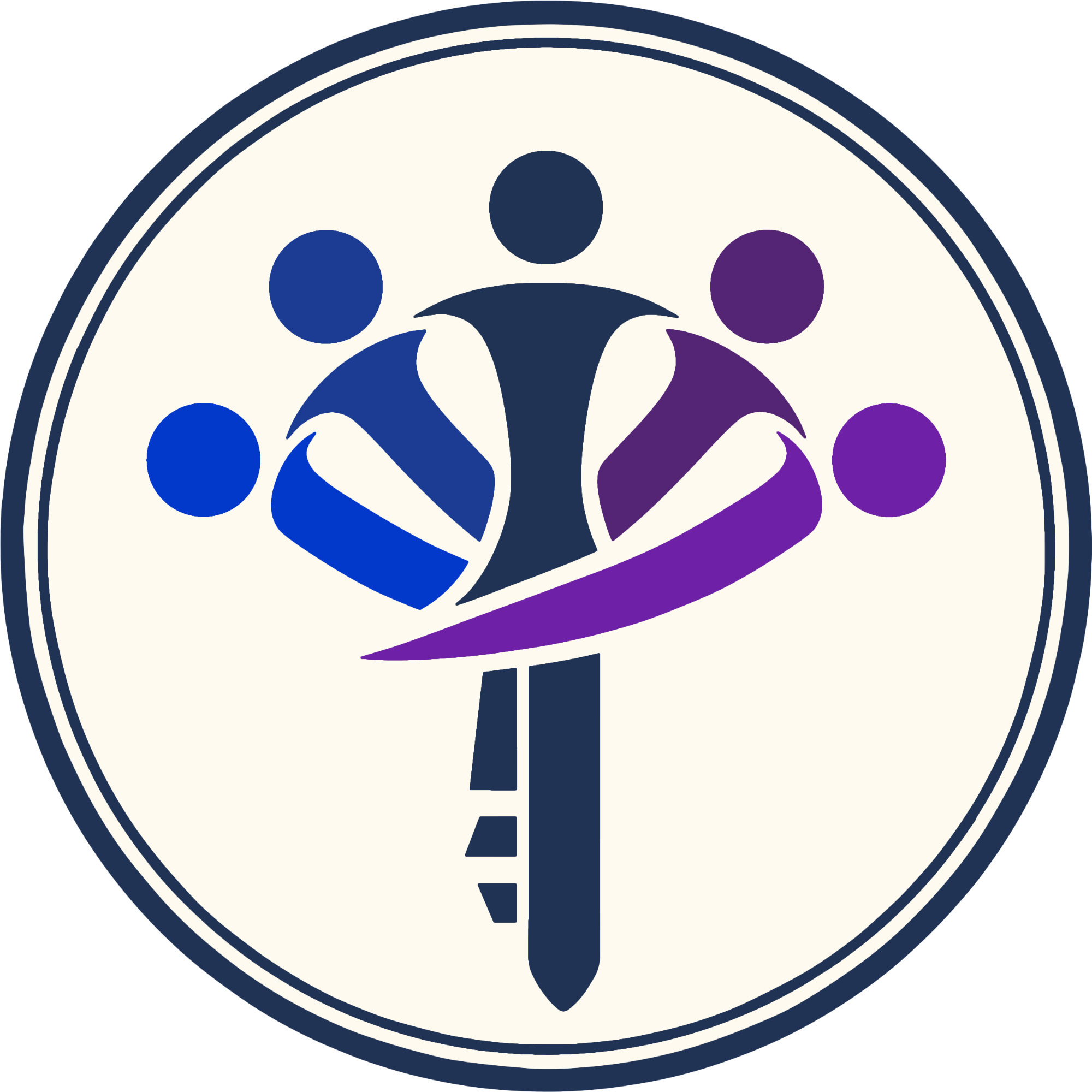 A round logo for EqualiKey features blue and purple shapes that create an image of people embracing to form the shape of a key.